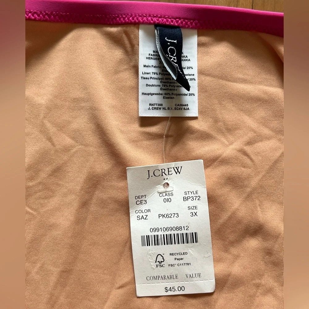 J.Crew Neon Pink Bikini Bottom Side Tie 3X NWT High Cut Swim Bottom